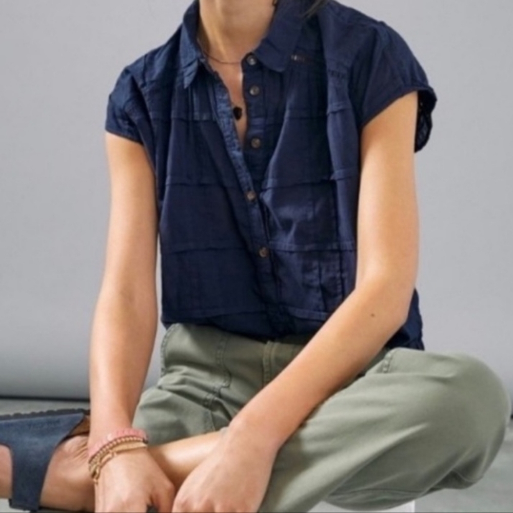 Size S-M Shirt Cotton Buttons Sleeveless Navy color ANTHROPOLOGIE PILCRO #20
